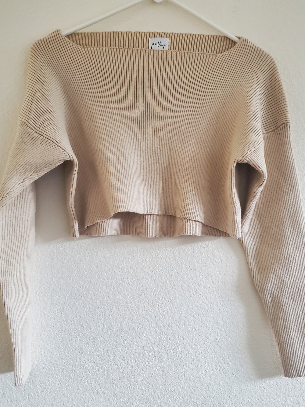 Polly Beige Ribbed Crop Sweater Top Size 8